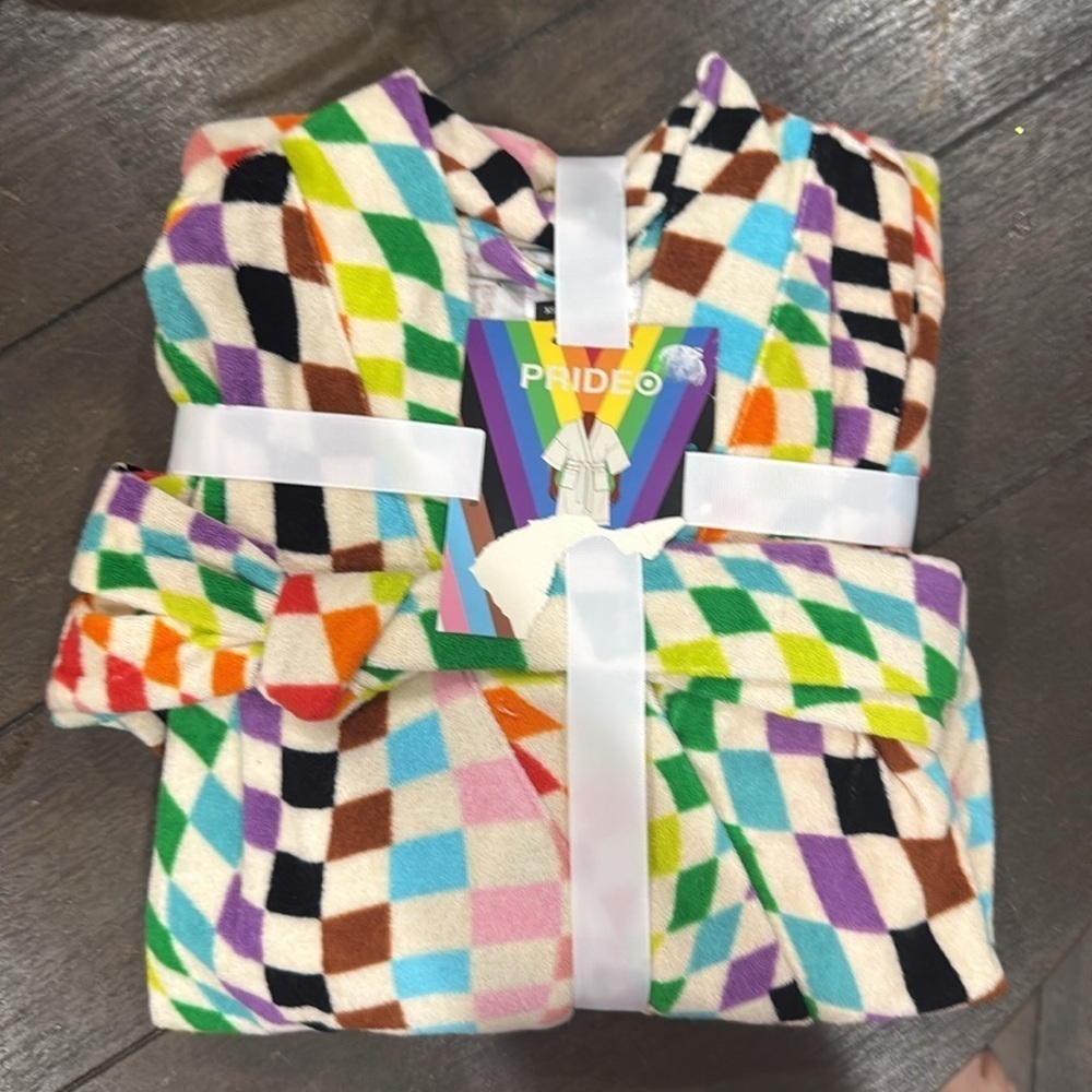 Pride  Unisex Checker Rainbow Bathrobe